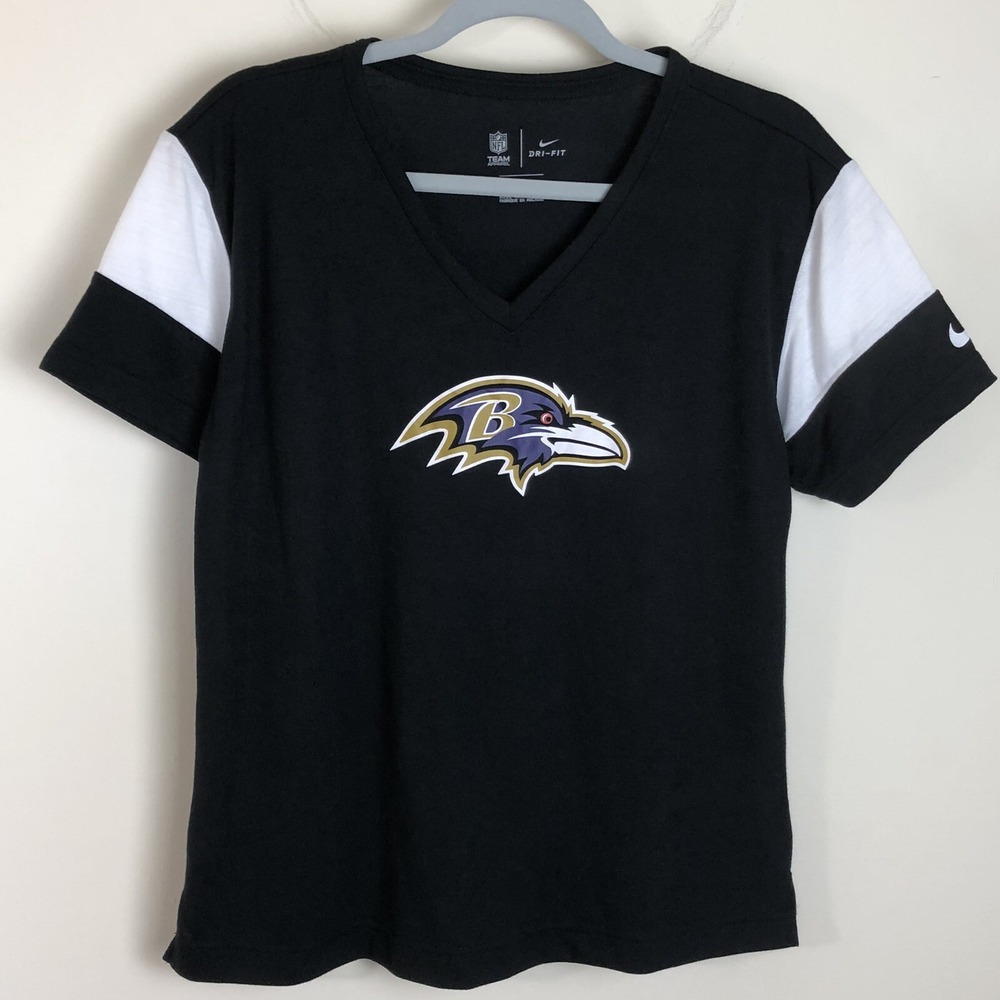 Baltimore Ravens Nike Womens NFL Team Apparel V-Neck T-shirt Sz M Black Football